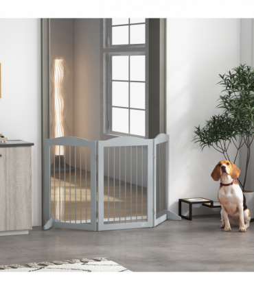 PawHut Foldable Dog Gate, Freestanding Pet Gate with Two Support Feet - Grey