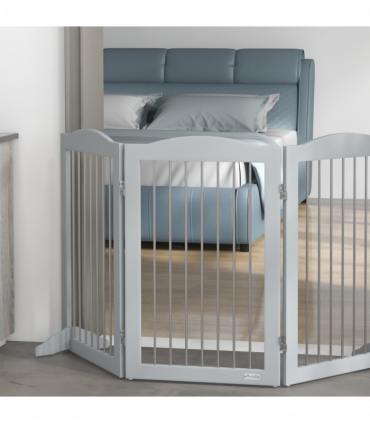 PawHut Foldable Dog Gate, Freestanding Pet Gate with Two Support Feet - Grey