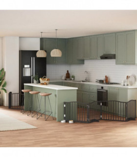 vidaXL Dog Gate with Door Foldable 8 Panels Black 640 cm Poplar Wood