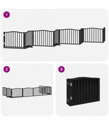 vidaXL Dog Gate with Door Foldable 8 Panels Black 640 cm Poplar Wood