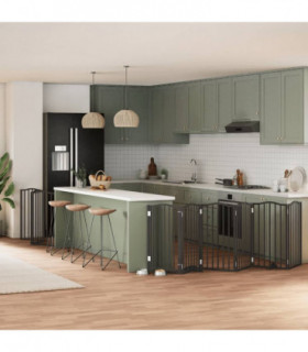 vidaXL Dog Gate with Door Foldable 9 Panels Black 450 cm Poplar Wood