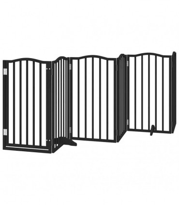 vidaXL Dog Gate with Door Foldable 9 Panels Black 450 cm Poplar Wood