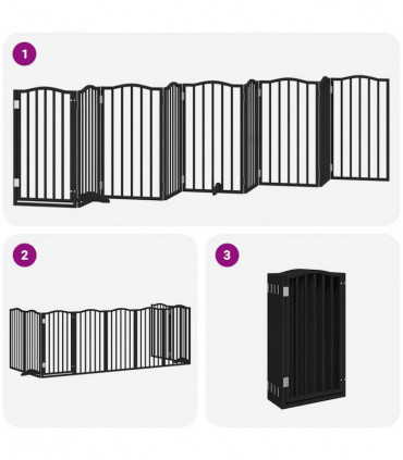 vidaXL Dog Gate with Door Foldable 9 Panels Black 450 cm Poplar Wood