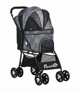 PawHut Foldable Dog Stroller w/ Large Carriage, Universal Wheels, Brakes - Grey