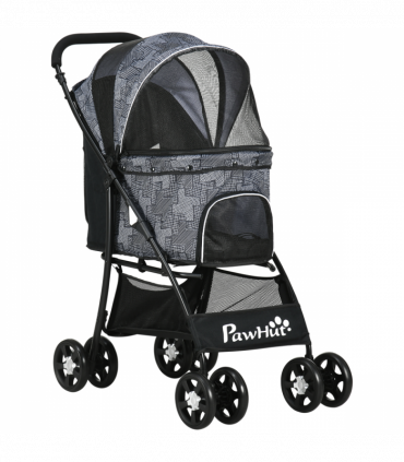 PawHut Foldable Dog Stroller w/ Large Carriage, Universal Wheels, Brakes - Grey