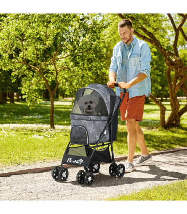 PawHut Foldable Dog Stroller w/ Large Carriage, Universal Wheels, Brakes - Grey