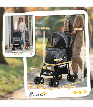 PawHut Foldable Dog Stroller w/ Large Carriage, Universal Wheels, Brakes - Grey