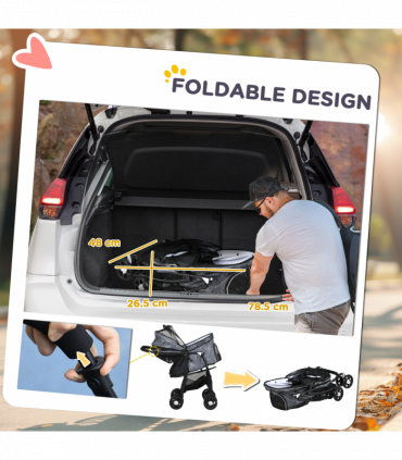 PawHut Foldable Dog Stroller w/ Large Carriage, Universal Wheels, Brakes - Grey