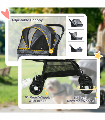 PawHut Foldable Dog Stroller w/ Large Carriage, Universal Wheels, Brakes - Grey