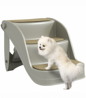 PawHut Foldable Pet Stairs 3 Steps with Non-slip Mats for Small Dogs, Grey