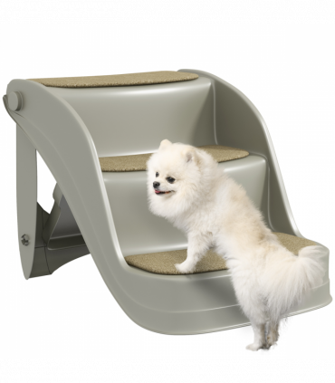 PawHut Foldable Pet Stairs 3 Steps with Non-slip Mats for Small Dogs, Grey