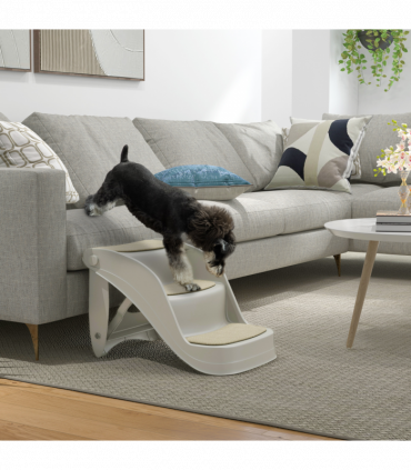 PawHut Foldable Pet Stairs 3 Steps with Non-slip Mats for Small Dogs, Grey