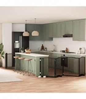 vidaXL Dog Gate with Door Foldable 8 Panels Black 640 cm Poplar Wood