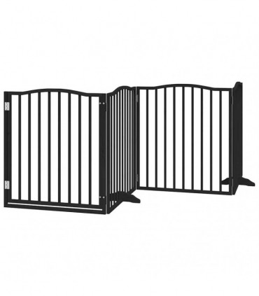 vidaXL Dog Gate with Door Foldable 8 Panels Black 640 cm Poplar Wood