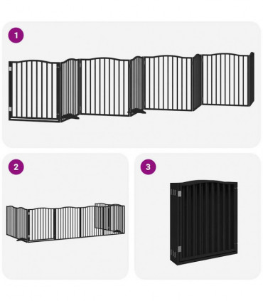 vidaXL Dog Gate with Door Foldable 8 Panels Black 640 cm Poplar Wood