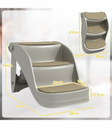 PawHut Foldable Pet Stairs 3 Steps with Non-slip Mats for Small Dogs, Grey