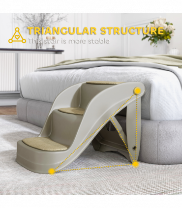 PawHut Foldable Pet Stairs 3 Steps with Non-slip Mats for Small Dogs, Grey