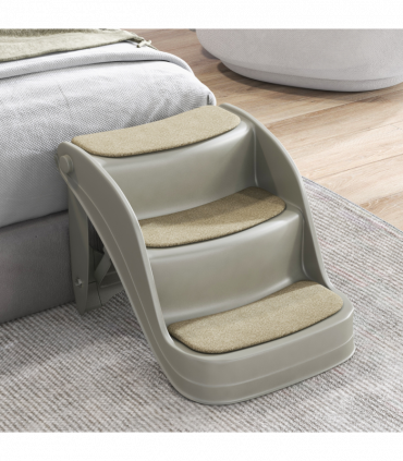 PawHut Foldable Pet Stairs 3 Steps with Non-slip Mats for Small Dogs, Grey