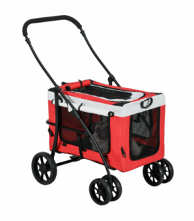 PawHut Foldable Pet Stroller w/ Detachable Carrier, Soft Padding - Red