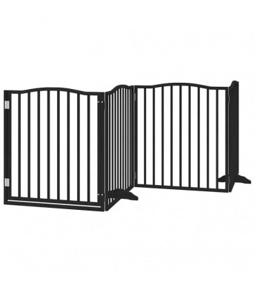 vidaXL Dog Gate with Door Foldable 6 Panels Black 480 cm Poplar Wood