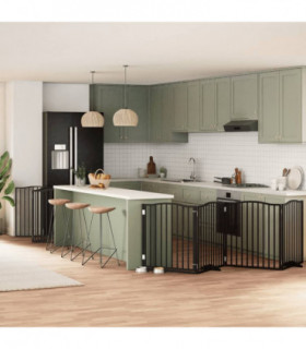 vidaXL Dog Gate with Door Foldable 10 Panels Black 800 cm Poplar Wood