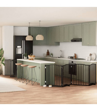 vidaXL Dog Gate with Door Foldable 10 Panels Black 800 cm Poplar Wood