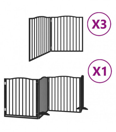 vidaXL Dog Gate with Door Foldable 10 Panels Black 800 cm Poplar Wood