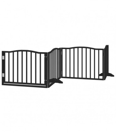 vidaXL Dog Gate with Door Foldable 6 Panels Black 480 cm Poplar Wood