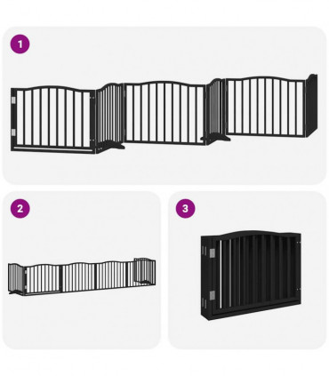vidaXL Dog Gate with Door Foldable 6 Panels Black 480 cm Poplar Wood