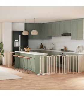 vidaXL Dog Gate with Door Foldable 9 Panels 450 cm Poplar Wood