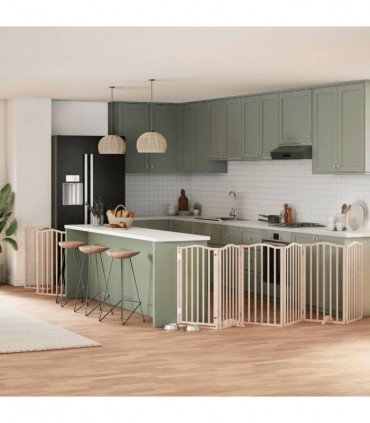 vidaXL Dog Gate with Door Foldable 9 Panels 450 cm Poplar Wood