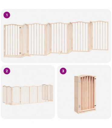 vidaXL Dog Gate with Door Foldable 9 Panels 450 cm Poplar Wood