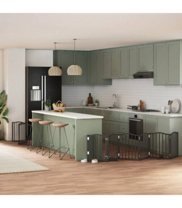 vidaXL Dog Gate with Door Foldable 9 Panels Black 450 cm Poplar Wood