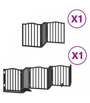 vidaXL Dog Gate with Door Foldable 9 Panels Black 450 cm Poplar Wood