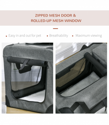 PawHut Folding Pet Carrier Bag House W/ Cushion Storage, Grey 60x41.5x41cm