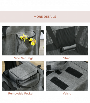 PawHut Folding Pet Carrier Bag House W/ Cushion Storage, Grey 60x41.5x41cm