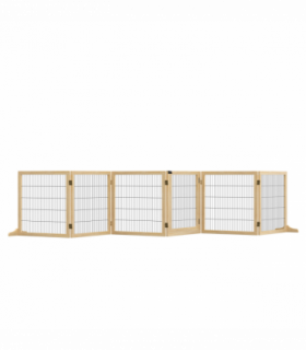 PawHut Freestanding Pet Dog Gate, Six-Panel Foldable Wooden Playpen, 432cm