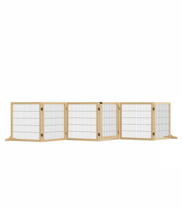 PawHut Freestanding Pet Dog Gate, Six-Panel Foldable Wooden Playpen, 432cm