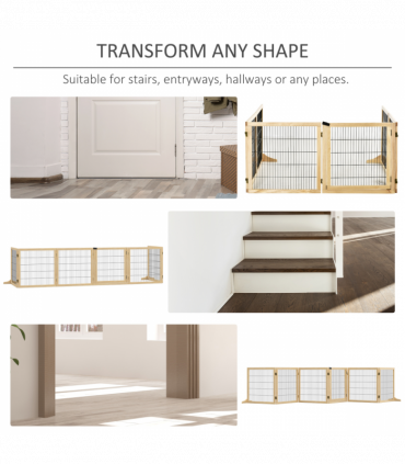 PawHut Freestanding Pet Dog Gate, Six-Panel Foldable Wooden Playpen, 432cm