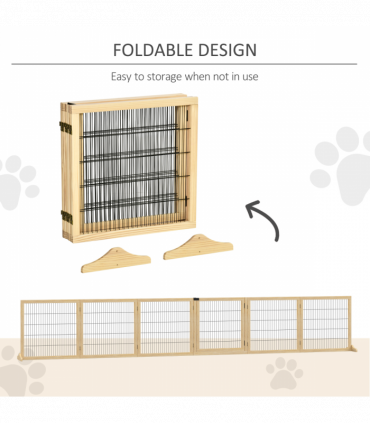 PawHut Freestanding Pet Dog Gate, Six-Panel Foldable Wooden Playpen, 432cm