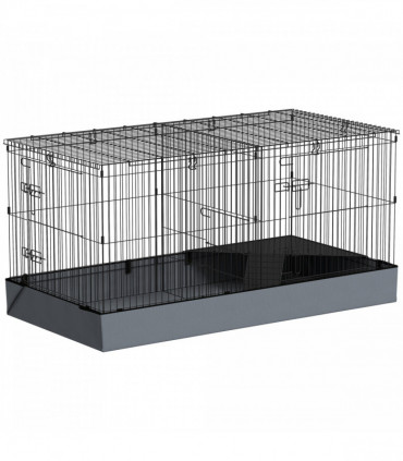 PawHut Guinea Pig Cage, 2 in 1 Rabbit Cage Pet Playpen for Hedgehogs, Black