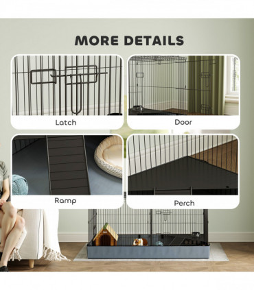 PawHut Guinea Pig Cage, 2 in 1 Rabbit Cage Pet Playpen for Hedgehogs, Black