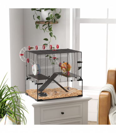PawHut Hamster Cage w/ Tubes, Ramps, Platforms, Hut, 60 x 40 x 57cm