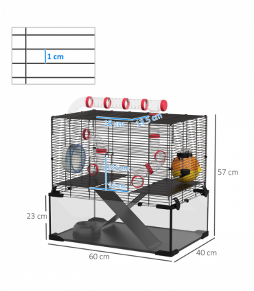 PawHut Hamster Cage w/ Tubes, Ramps, Platforms, Hut, 60 x 40 x 57cm