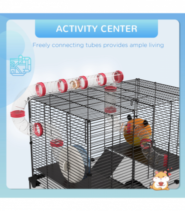 PawHut Hamster Cage w/ Tubes, Ramps, Platforms, Hut, 60 x 40 x 57cm