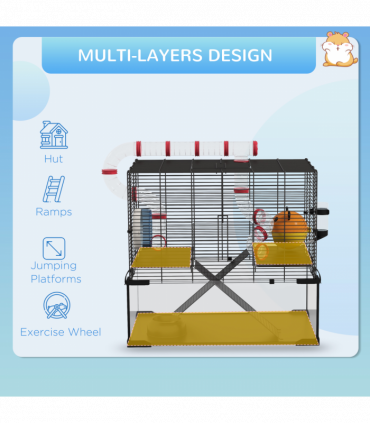 PawHut Hamster Cage w/ Tubes, Ramps, Platforms, Hut, 60 x 40 x 57cm