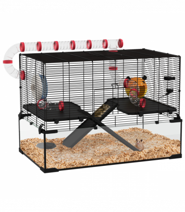 PawHut Hamster Cage w/ Tunnels, Tubes, Ramps, Platforms, Hut, 78.5 x 48.5 x 57cm