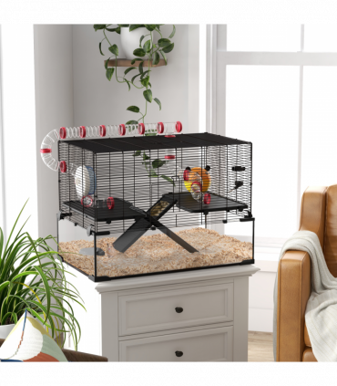 PawHut Hamster Cage w/ Tunnels, Tubes, Ramps, Platforms, Hut, 78.5 x 48.5 x 57cm