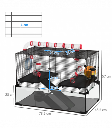 PawHut Hamster Cage w/ Tunnels, Tubes, Ramps, Platforms, Hut, 78.5 x 48.5 x 57cm