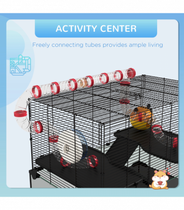 PawHut Hamster Cage w/ Tunnels, Tubes, Ramps, Platforms, Hut, 78.5 x 48.5 x 57cm